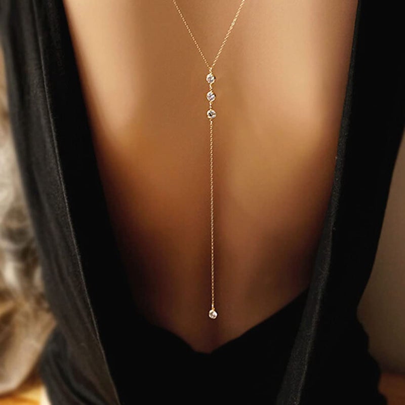 Artmiss Wedding Backdorp Necklace Crystal Gold Y Necklace Long Chain for Women and Brides - Image 2